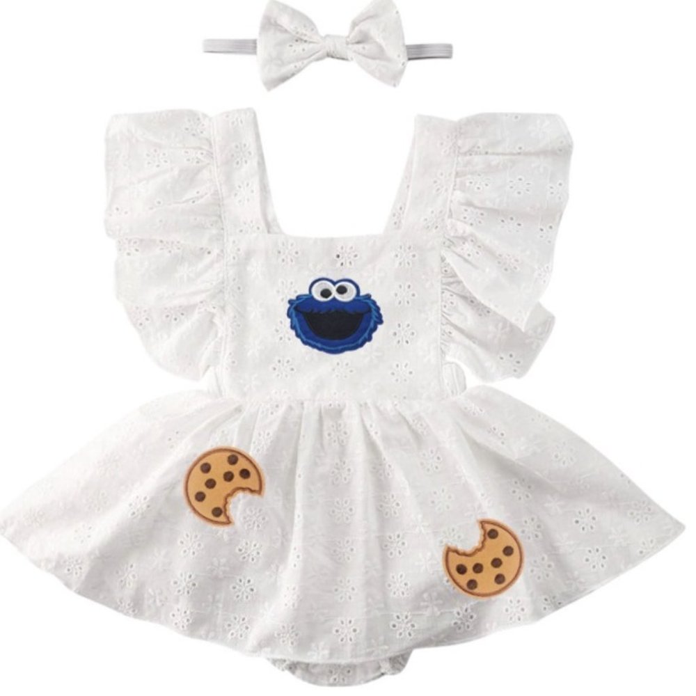 Cookie Monster Dress Birthday Romper Dress Clothes Sesame Street outfit